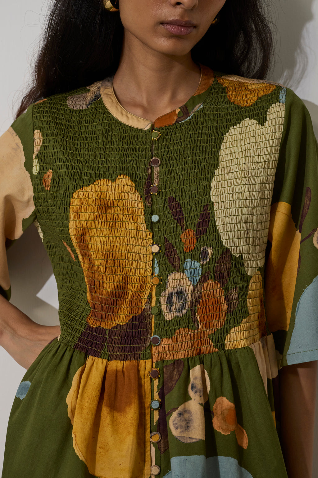 Poppies Smocked Tiered Maxi Dress - Olive