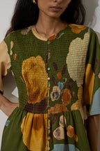 Poppies Smocked Tiered Maxi Dress - Olive