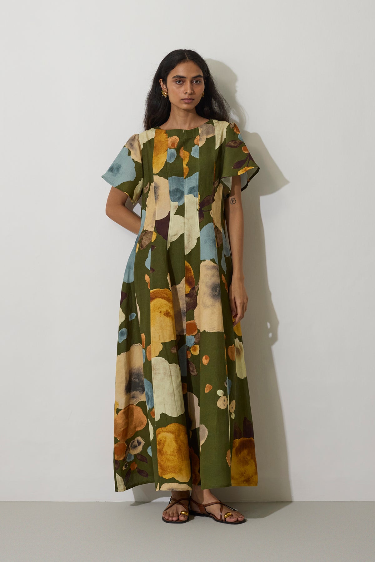 Poppies Panelled Drift Dress - Olive