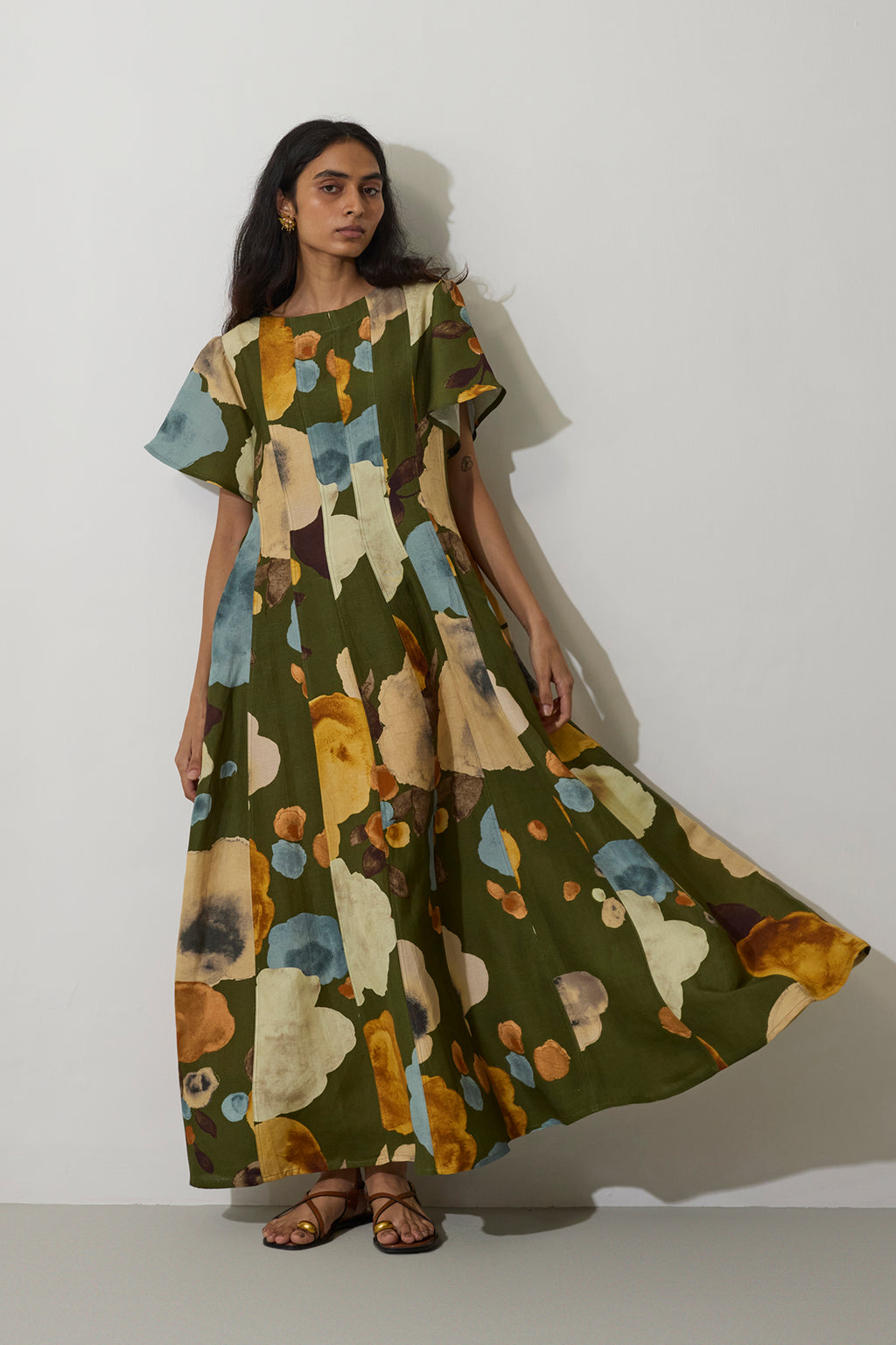 Poppies Panelled Drift Dress - Olive