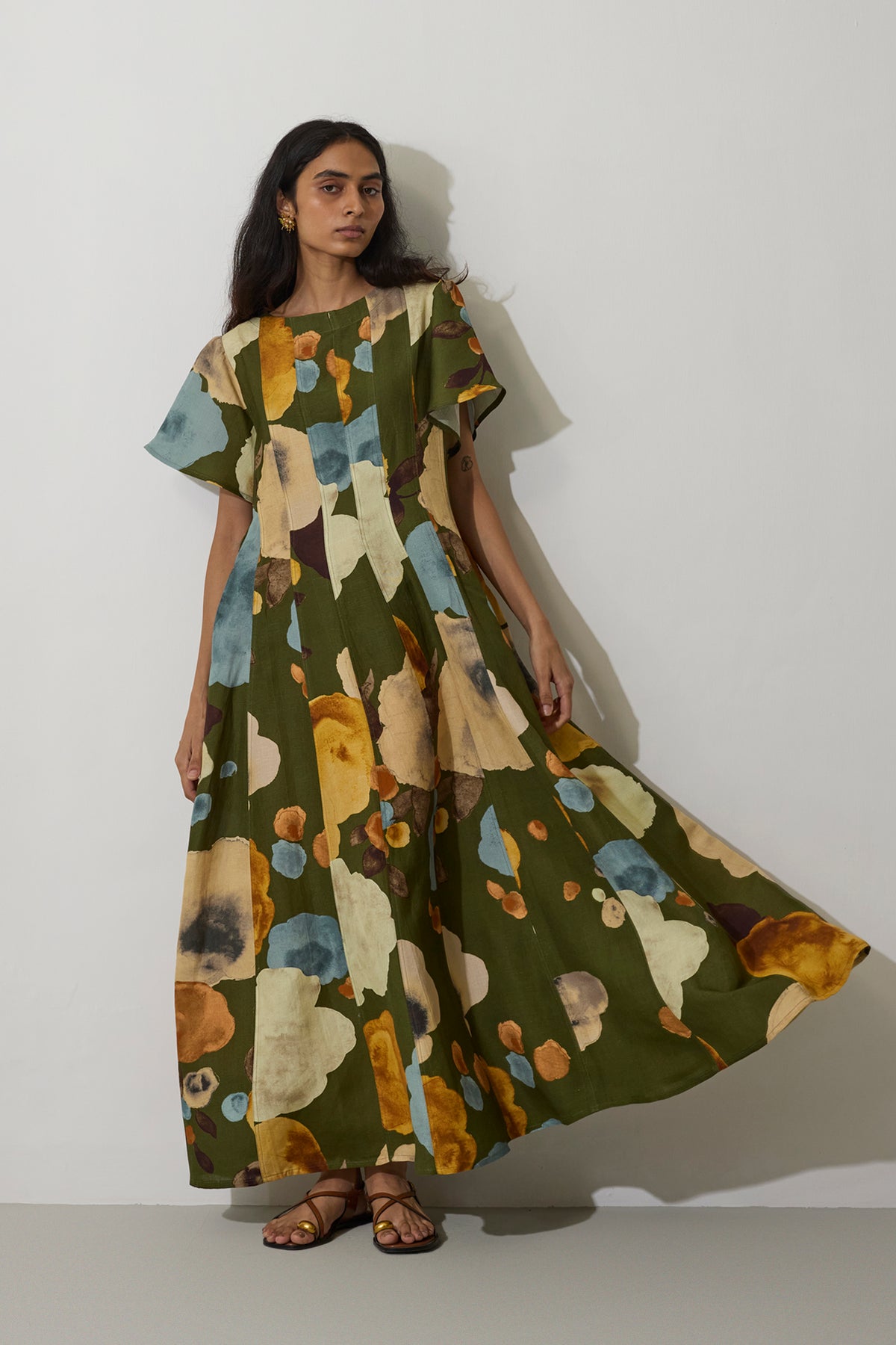 Poppies Panelled Drift Dress - Olive