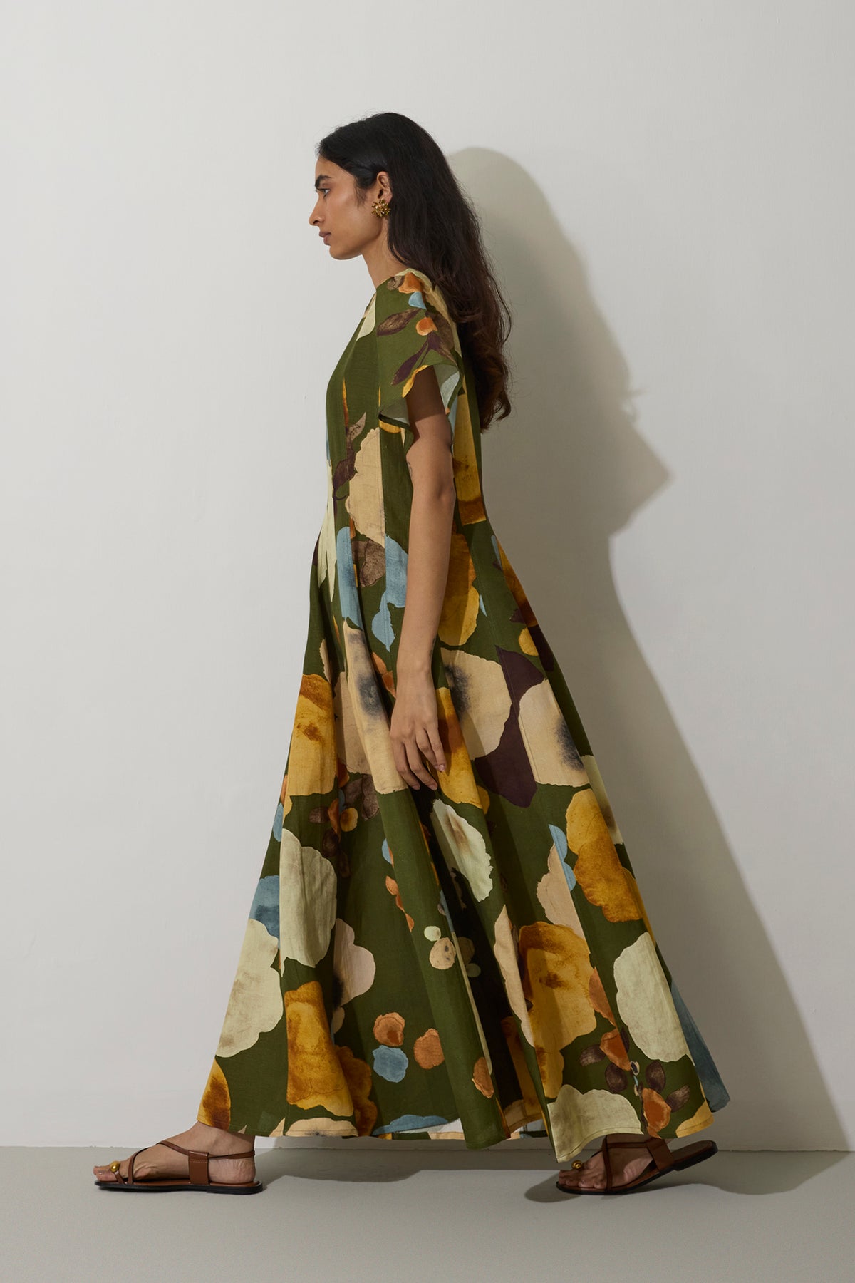 Poppies Panelled Drift Dress - Olive