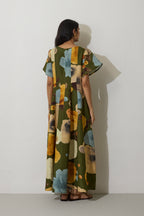 Poppies Panelled Drift Dress - Olive