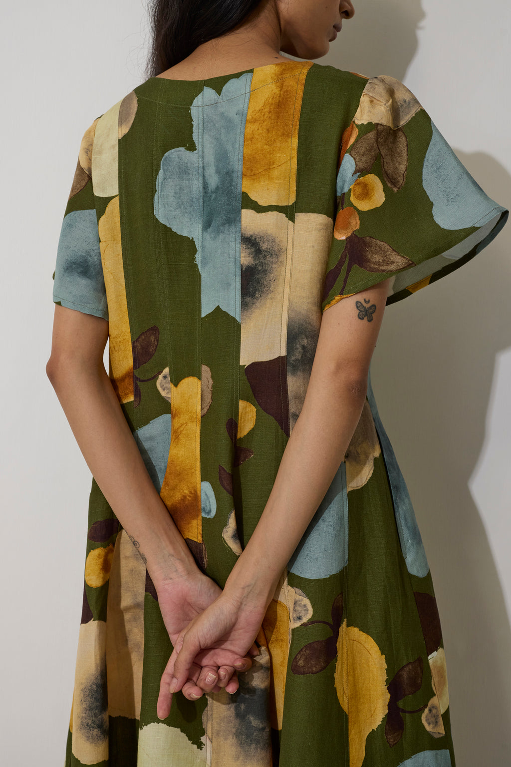 Poppies Panelled Drift Dress - Olive