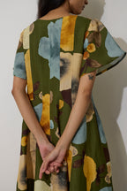 Poppies Panelled Drift Dress - Olive