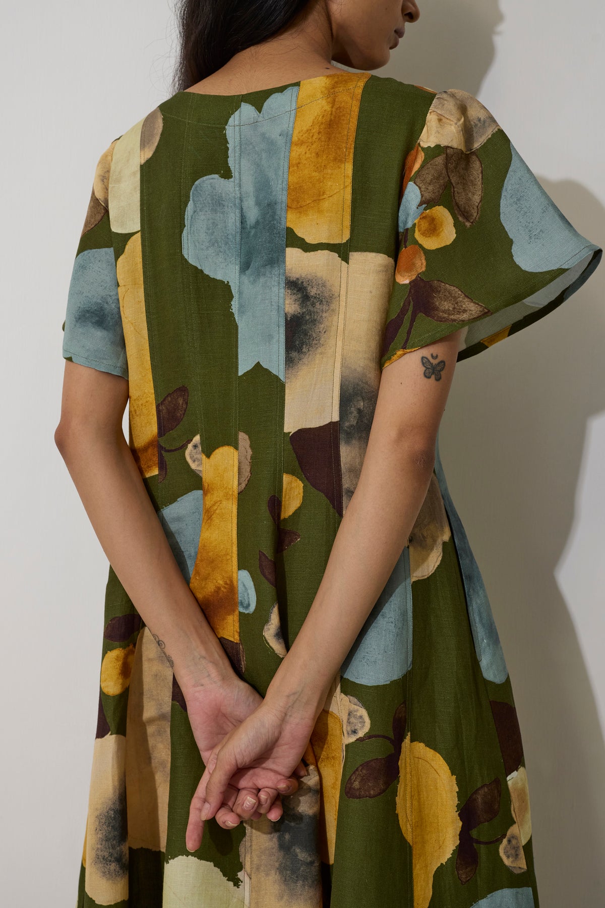 Poppies Panelled Drift Dress - Olive