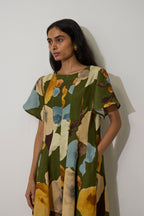 Poppies Panelled Drift Dress - Olive