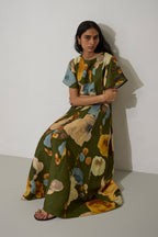 Poppies Panelled Drift Dress - Olive