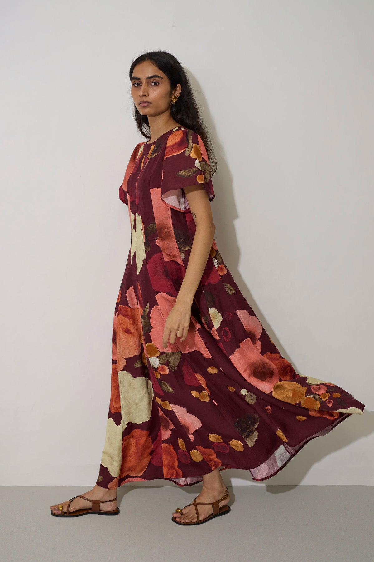 Poppies Panelled Drift Dress - Mulberry