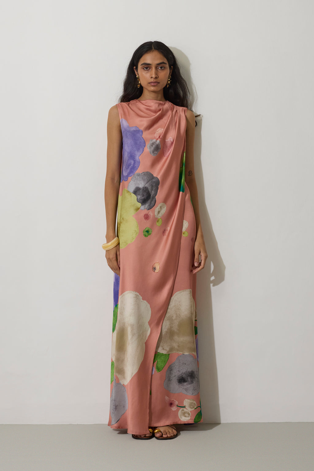 Poppies Draped Maxi Dress - Peach