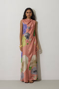 Poppies Draped Maxi Dress - Peach