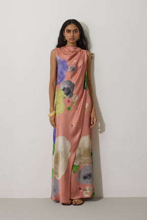 Poppies Draped Maxi Dress - Peach