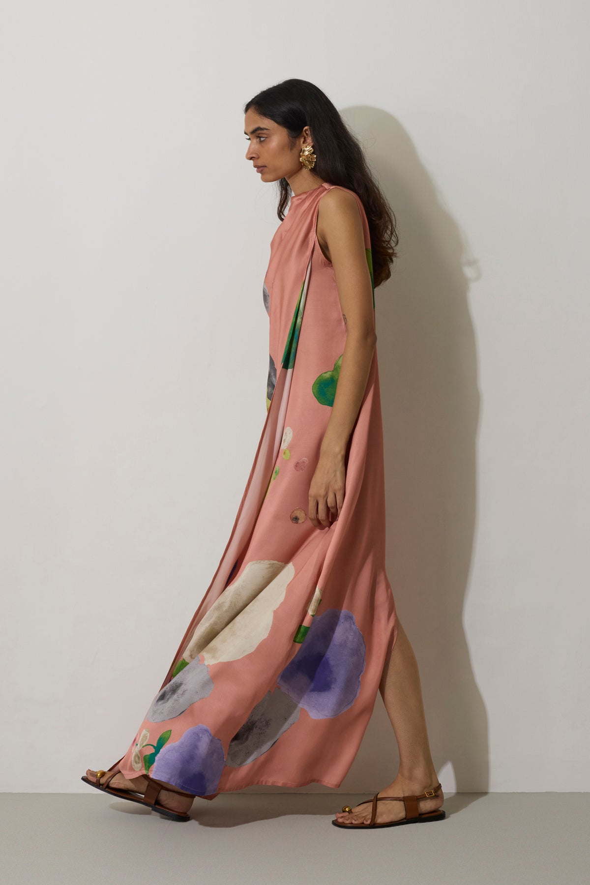 Poppies Draped Maxi Dress - Peach