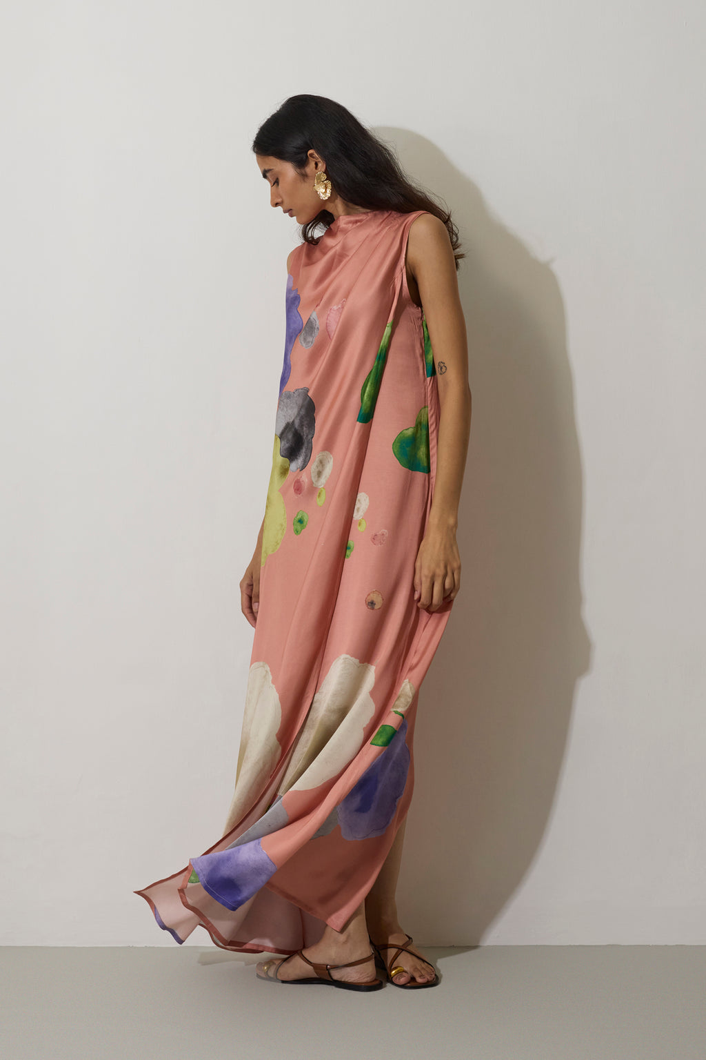 Poppies Draped Maxi Dress - Peach
