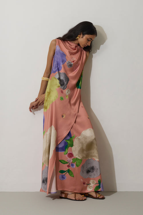Poppies Draped Maxi Dress - Peach