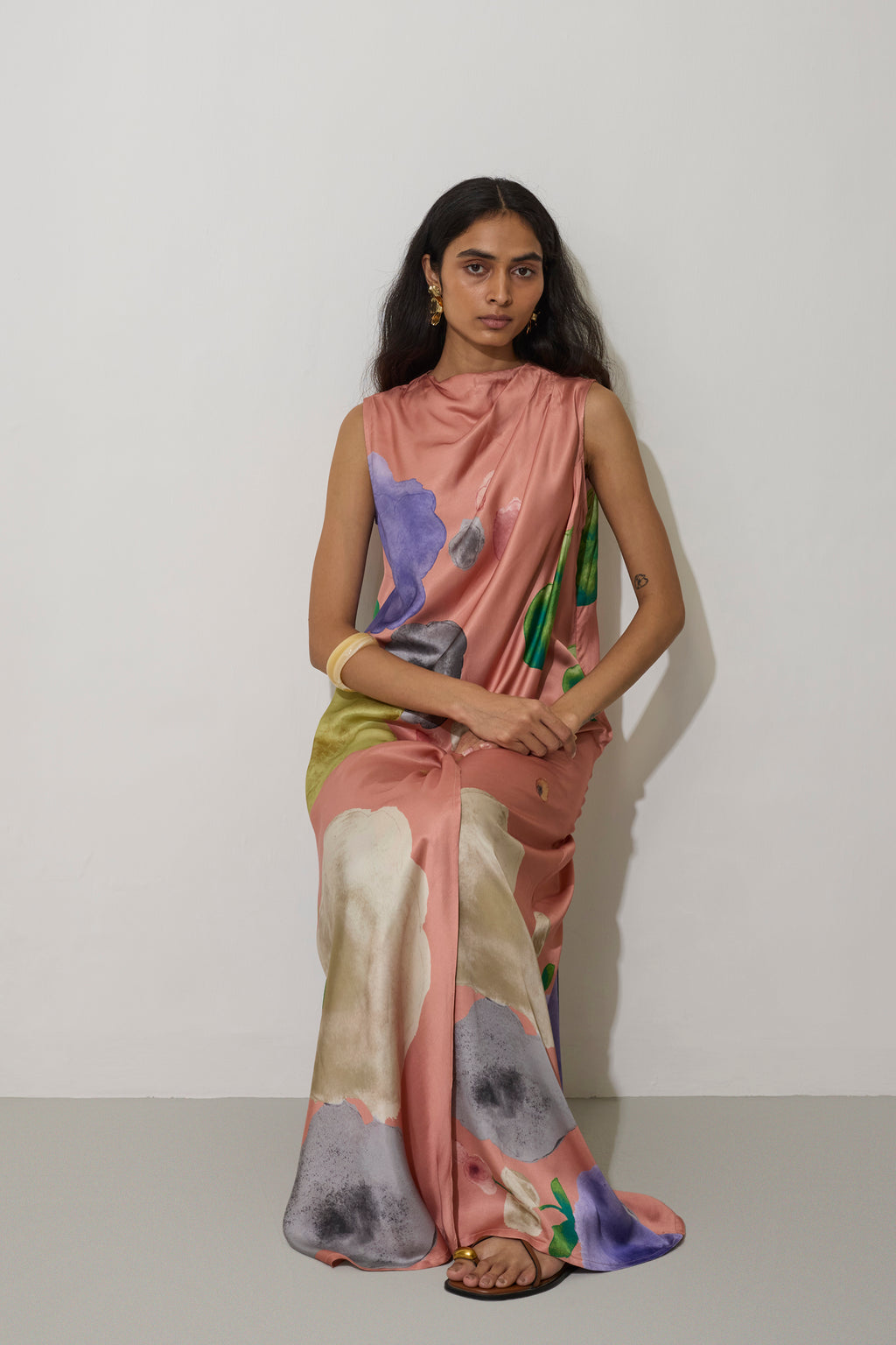 Poppies Draped Maxi Dress - Peach