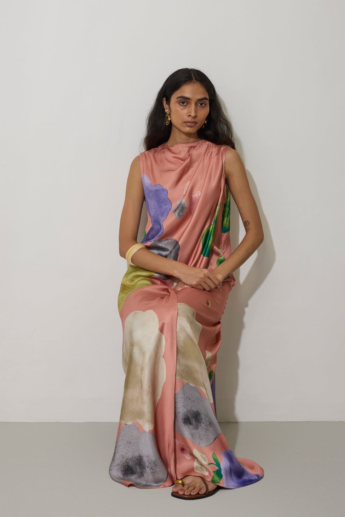 Poppies Draped Maxi Dress - Peach