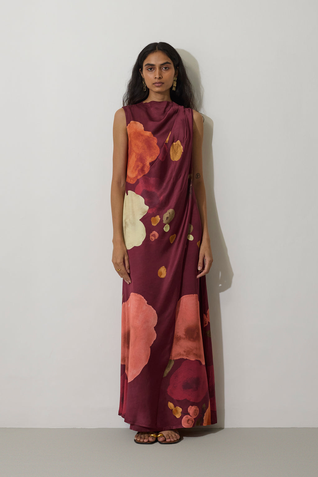 Poppies Draped Maxi Dress - Mulberry