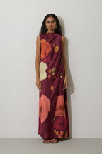 Poppies Draped Maxi Dress - Mulberry