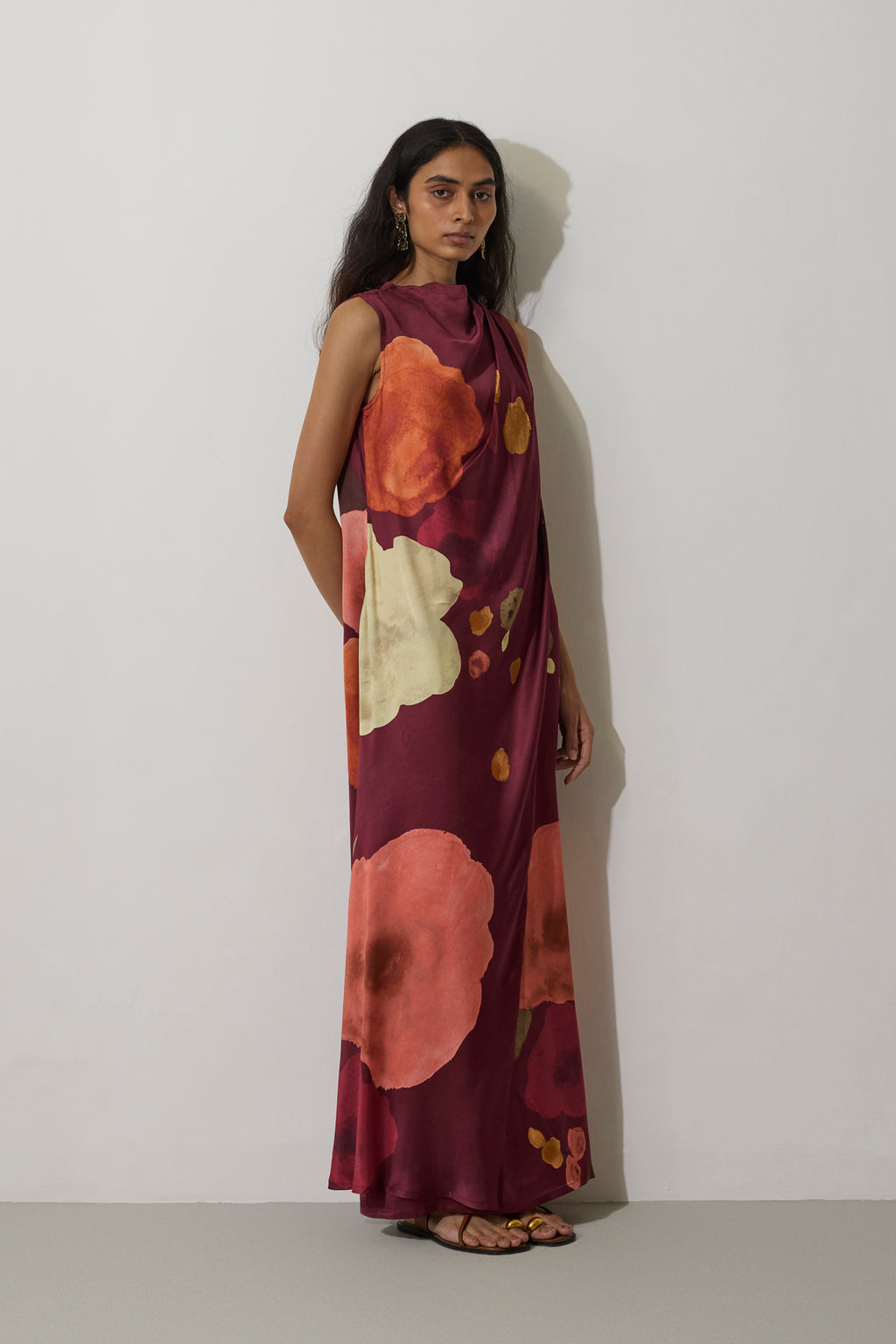 Poppies Draped Maxi Dress - Mulberry
