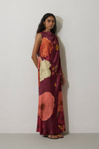 Poppies Draped Maxi Dress - Mulberry