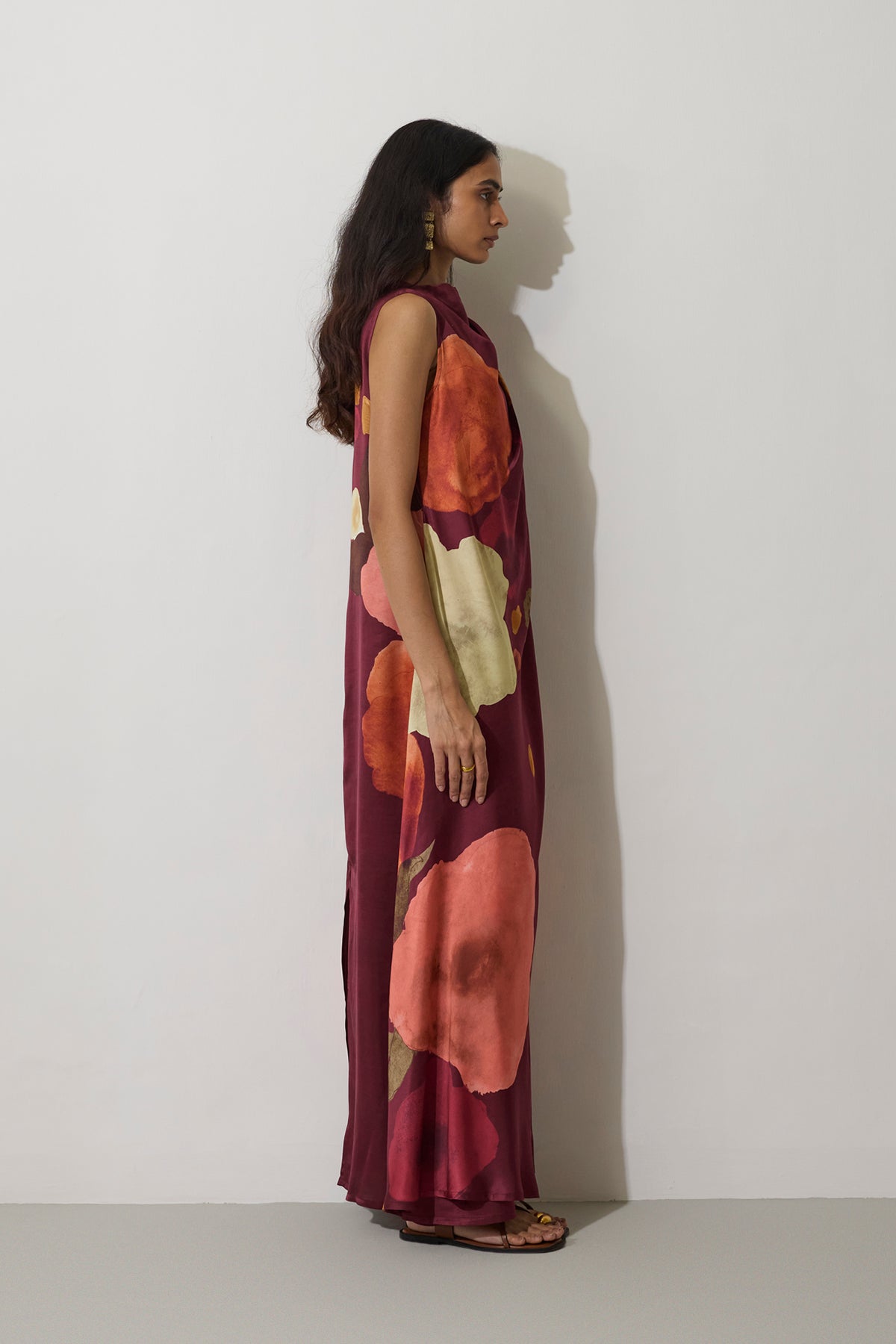 Poppies Draped Maxi Dress - Mulberry