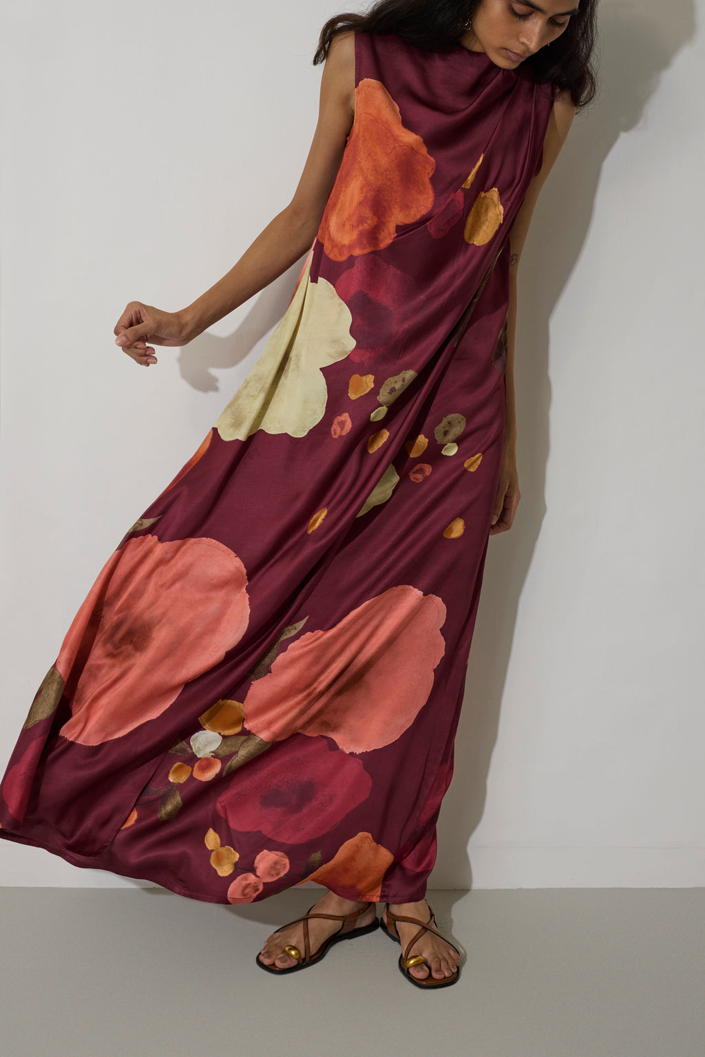 Poppies Draped Maxi Dress - Mulberry