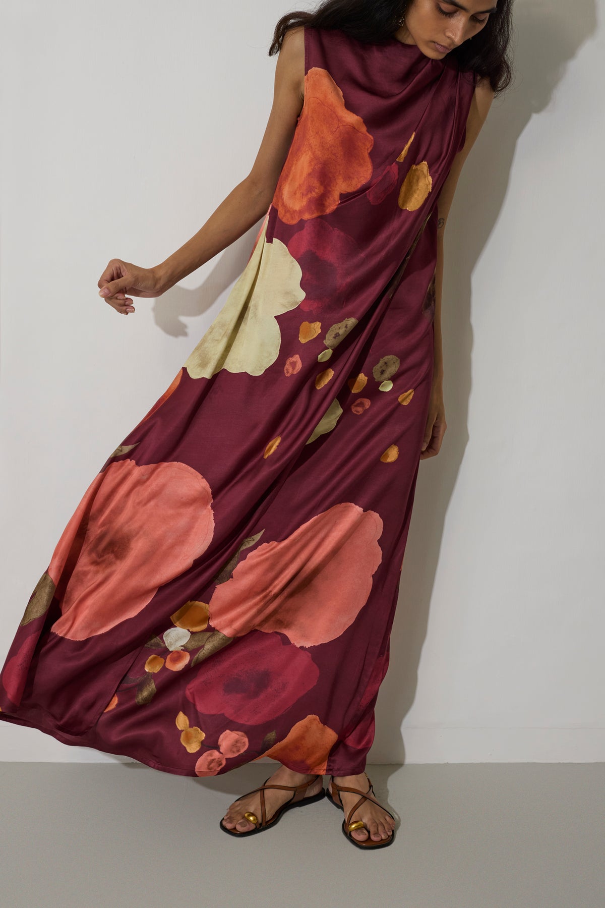 Poppies Draped Maxi Dress - Mulberry