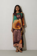 One-Shoulder Poppies Kaftan - Cocoa
