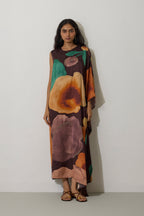 One-Shoulder Poppies Kaftan - Cocoa