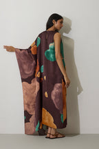 One-Shoulder Poppies Kaftan - Cocoa