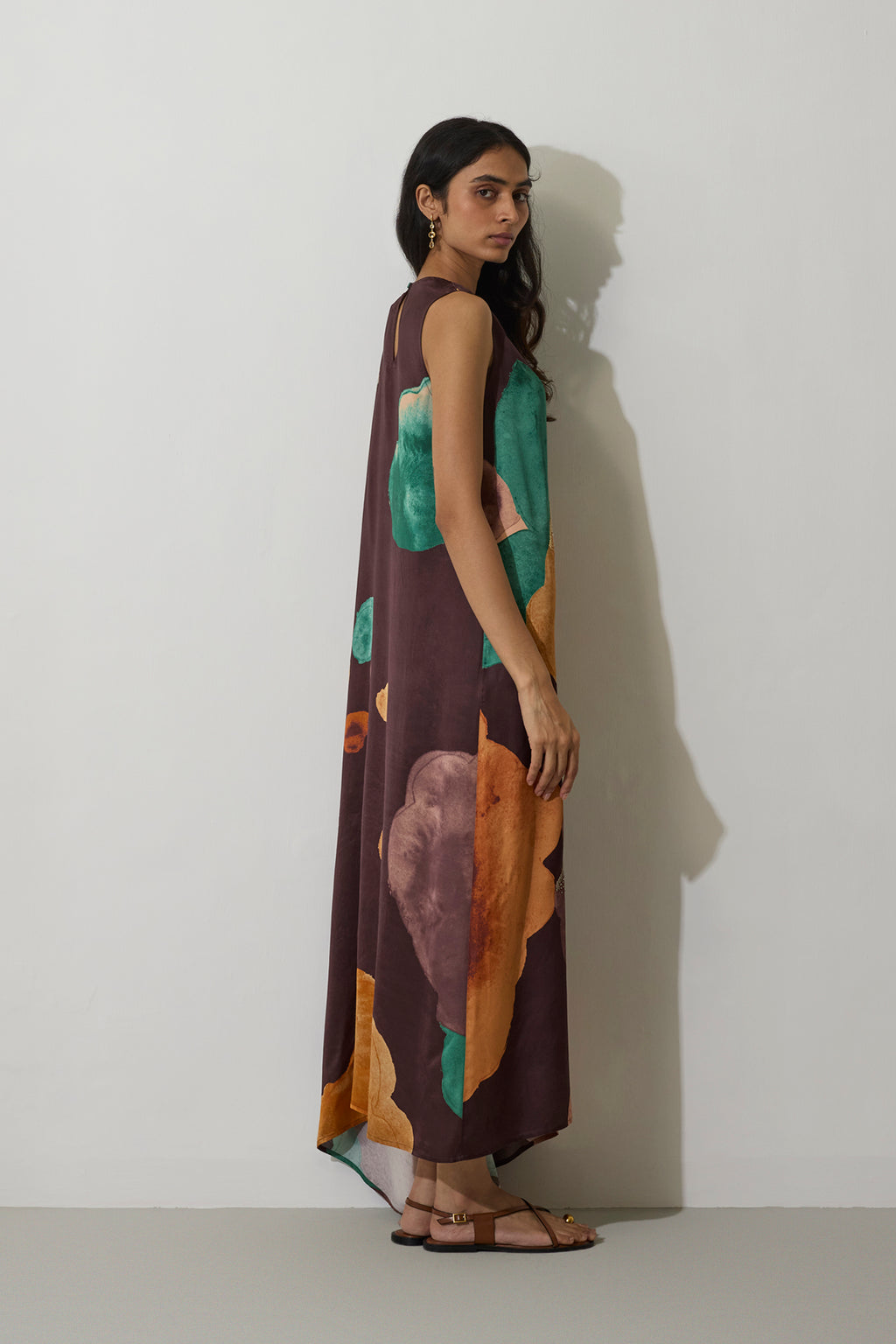 One-Shoulder Poppies Kaftan - Cocoa