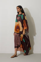 One-Shoulder Poppies Kaftan - Cocoa