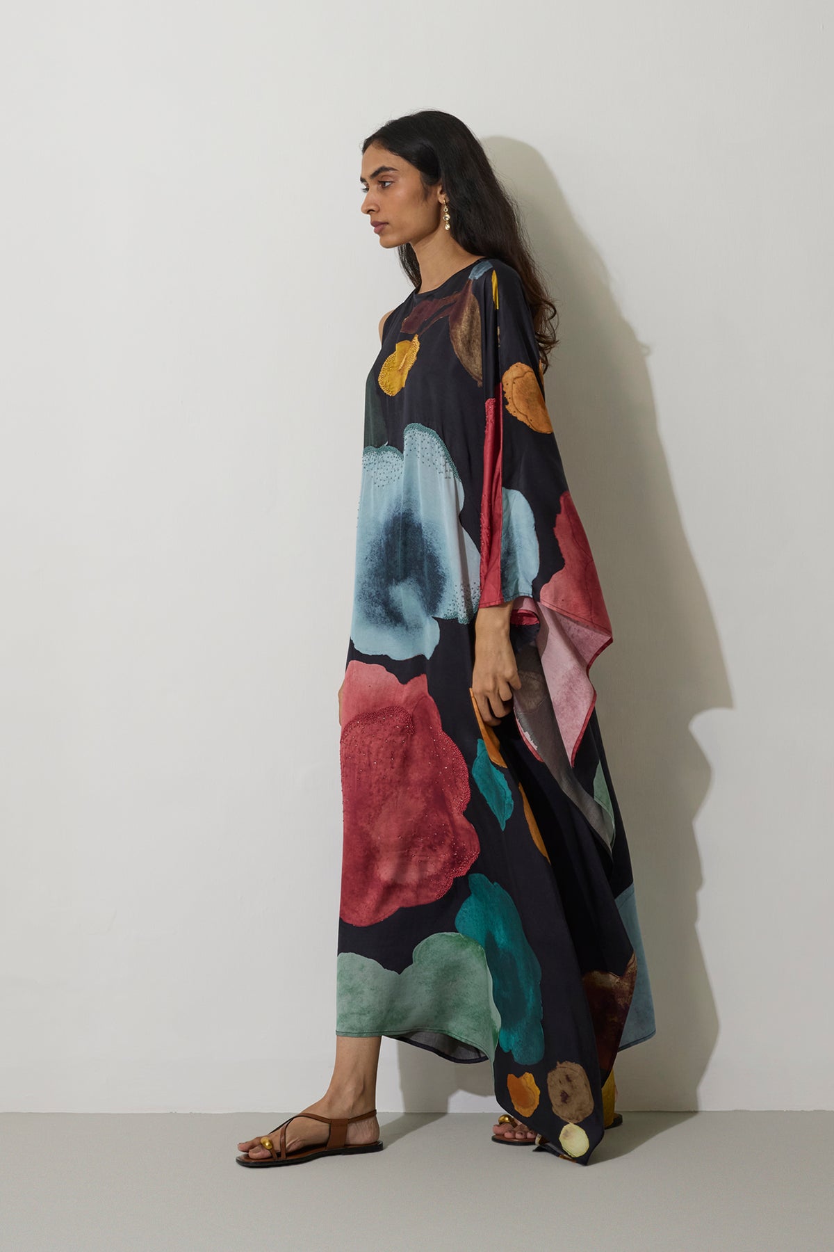 One-Shoulder Poppies Kaftan - Night