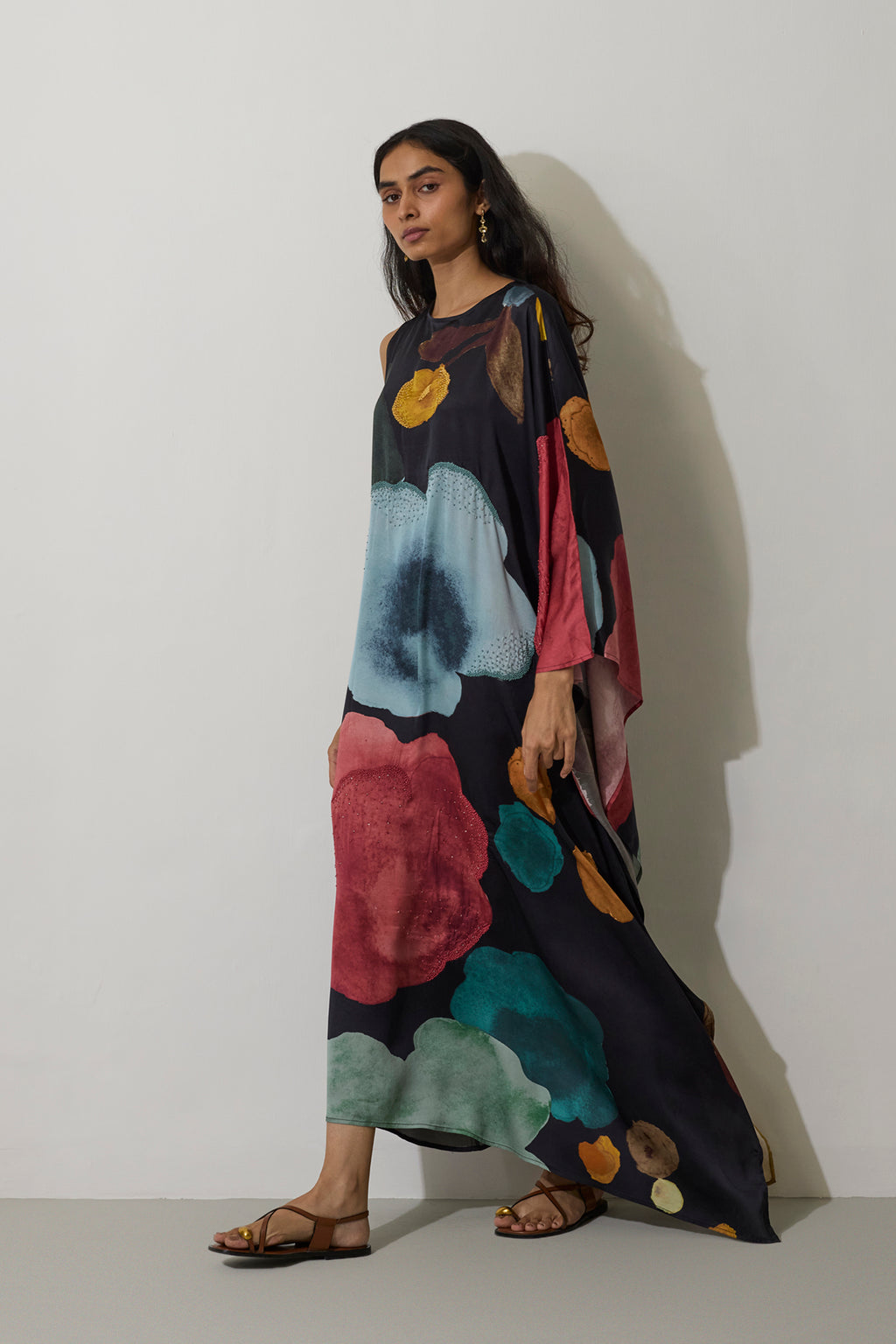 One-Shoulder Poppies Kaftan - Night