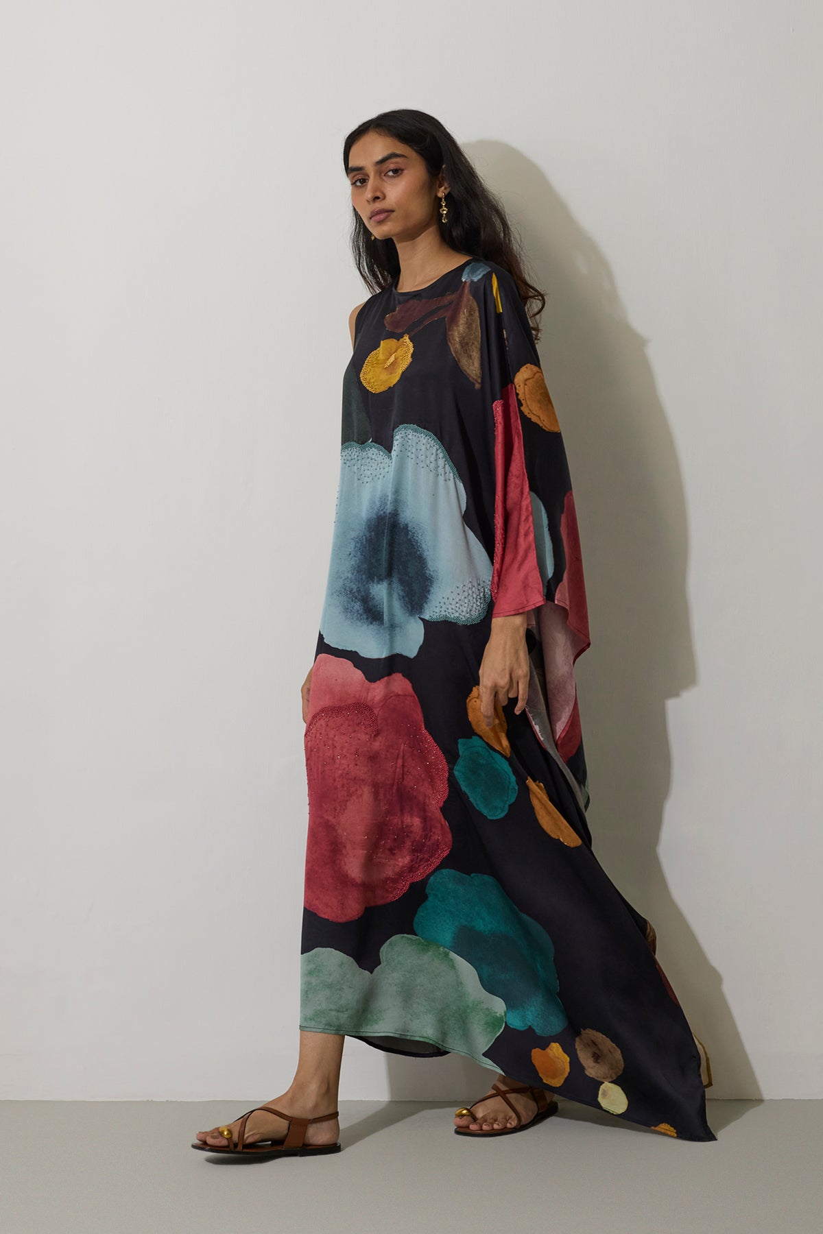 One-Shoulder Poppies Kaftan - Night