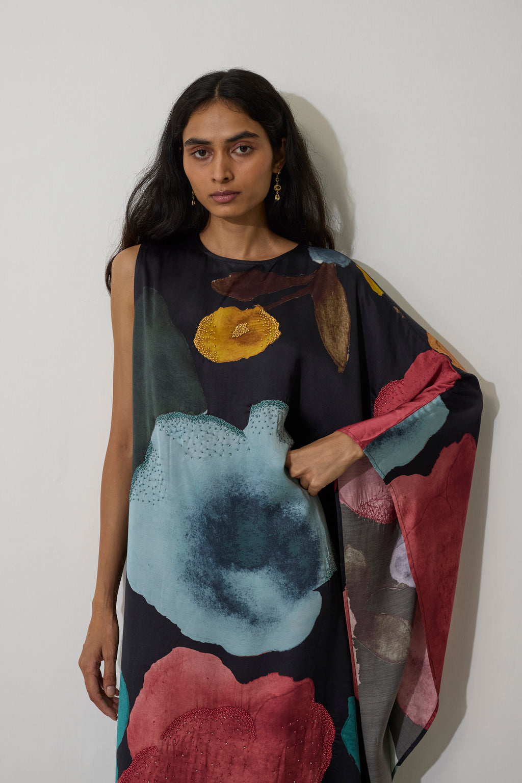 One-Shoulder Poppies Kaftan - Night