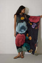 One-Shoulder Poppies Kaftan - Night