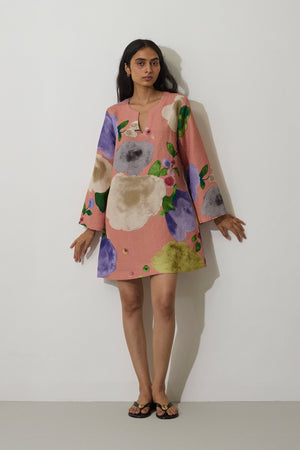 Poppies Mini Shift Dress - Peach