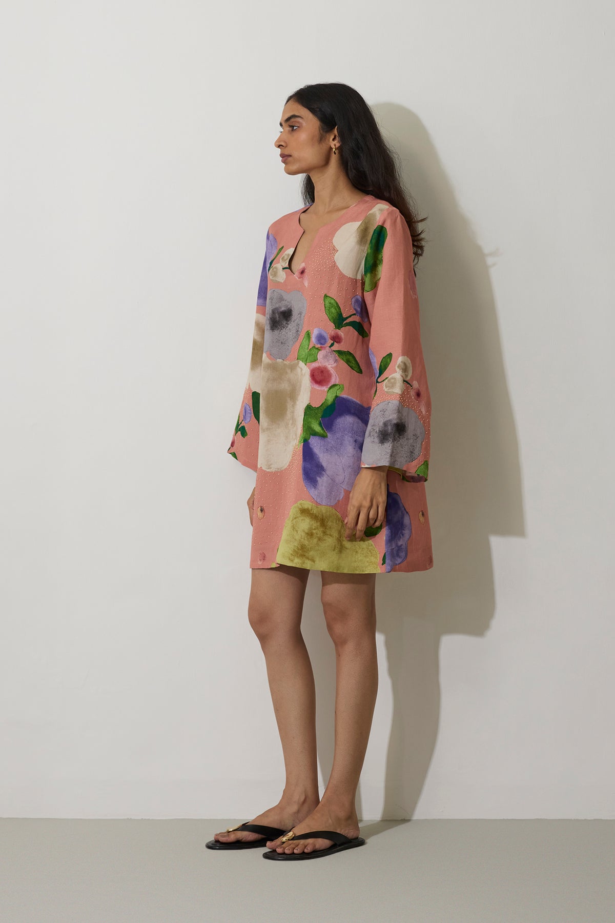 Poppies Mini Shift Dress - Peach