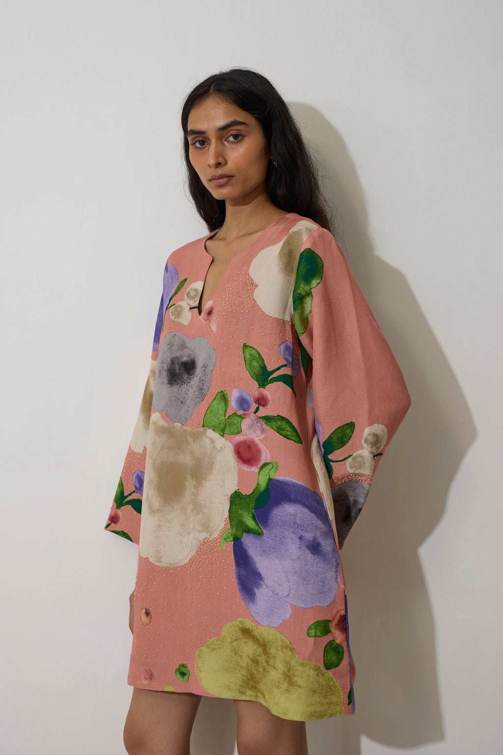 Poppies Mini Shift Dress - Peach