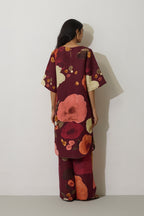 Poppies Embroidered Curved-Hem Set - Mulberry