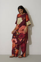 Poppies Embroidered Curved-Hem Set - Mulberry