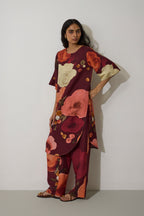 Poppies Embroidered Curved-Hem Set - Mulberry