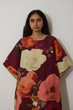Poppies Embroidered Curved-Hem Set - Mulberry