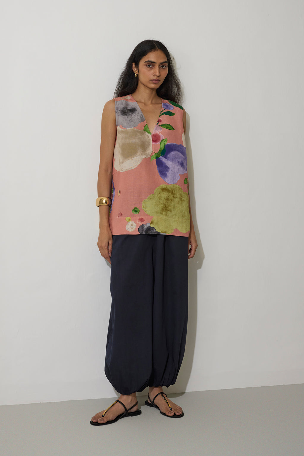 Poppies V-Neck Top - Peach
