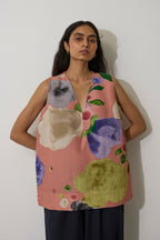 Poppies V-Neck Top - Peach