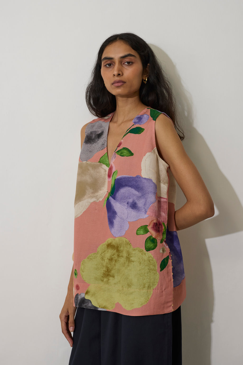 Poppies V-Neck Top - Peach
