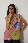 Poppies V-Neck Top - Peach