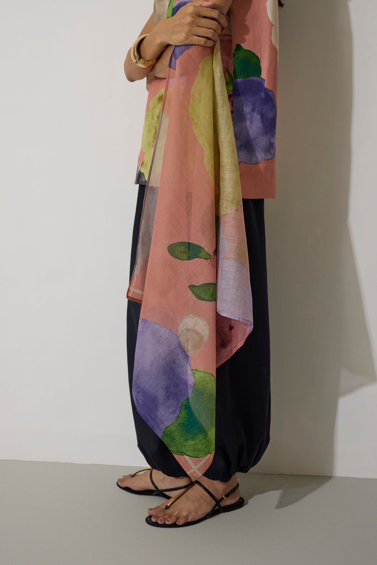 Poppies Chanderi Scarf - Blush
